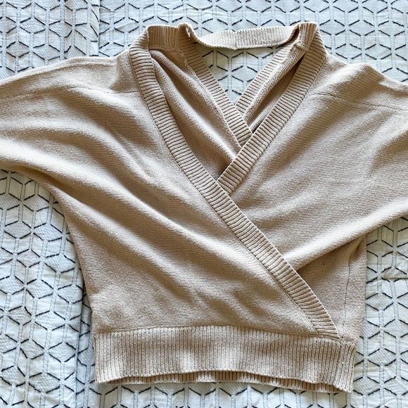 TOBI Cream Knit Open-Back Sweater Size S | Mock Wrap Long Sleeve Cozy Pullover - Picture 5 of 10